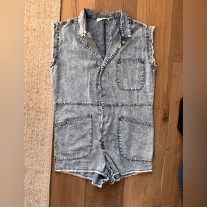 TALULAH Blue Acid Washed Denim Romper